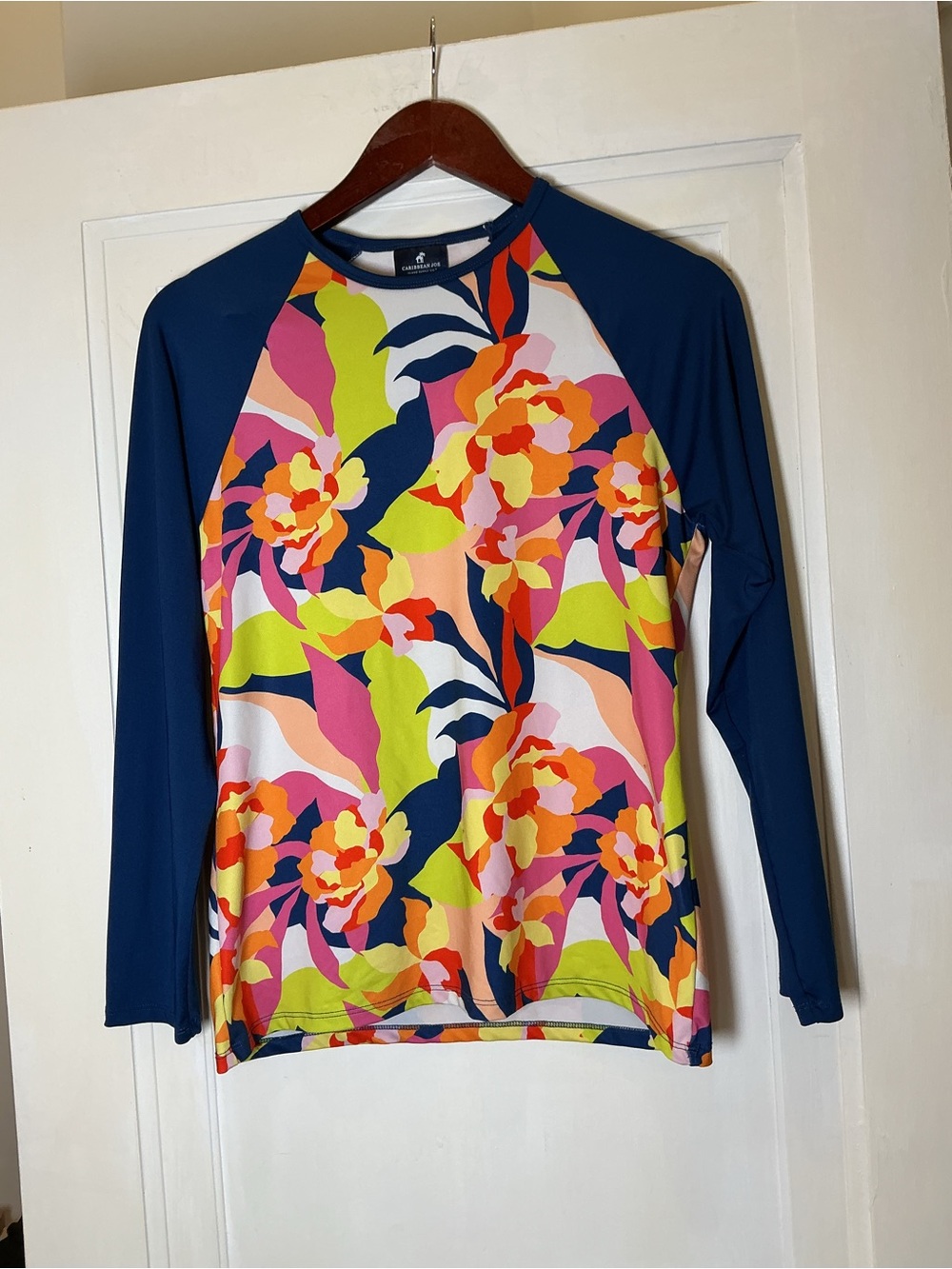 Caribbean Joe Navy & Multicolor Floral Raglan Long-Sleeve Top